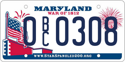 MD license plate 0BC0308