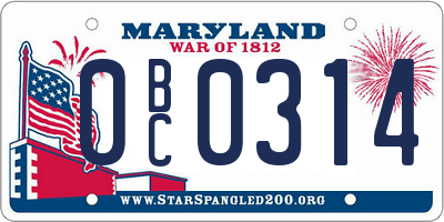 MD license plate 0BC0314