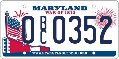 MD license plate 0BC0352