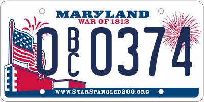 MD license plate 0BC0374