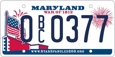 MD license plate 0BC0377