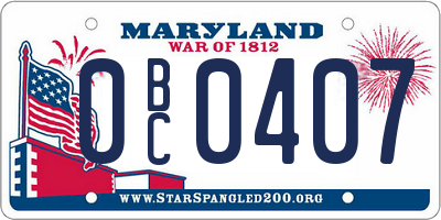MD license plate 0BC0407
