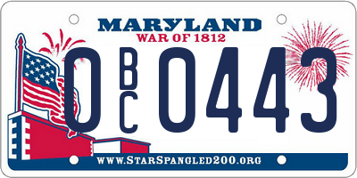 MD license plate 0BC0443