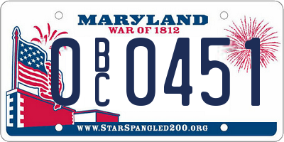 MD license plate 0BC0451