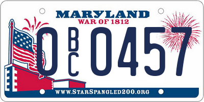 MD license plate 0BC0457