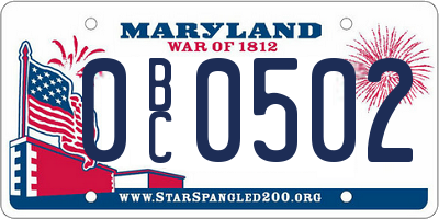 MD license plate 0BC0502