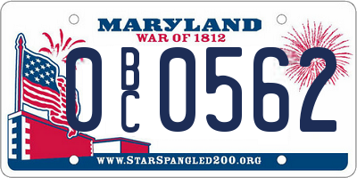 MD license plate 0BC0562