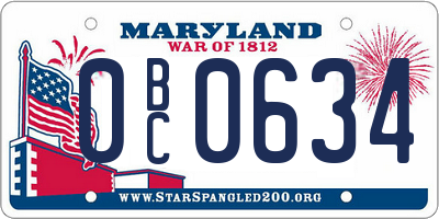 MD license plate 0BC0634