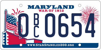 MD license plate 0BC0654