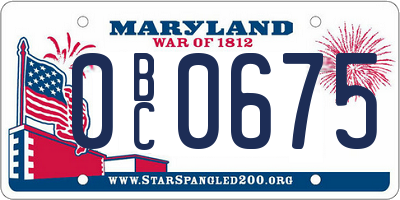MD license plate 0BC0675