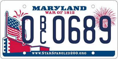 MD license plate 0BC0689
