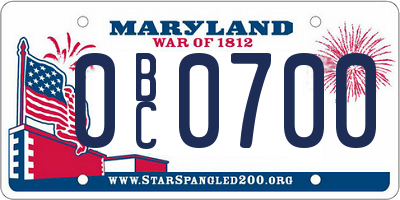 MD license plate 0BC0700
