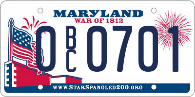 MD license plate 0BC0701