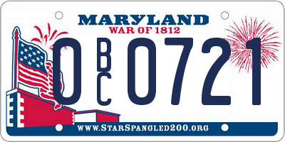 MD license plate 0BC0721