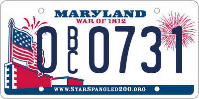 MD license plate 0BC0731