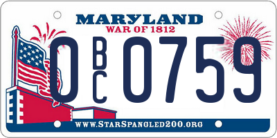 MD license plate 0BC0759