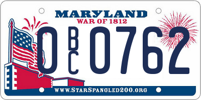 MD license plate 0BC0762