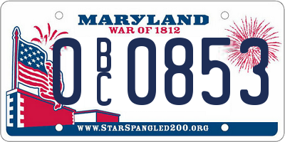 MD license plate 0BC0853