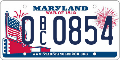 MD license plate 0BC0854