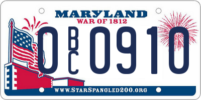MD license plate 0BC0910