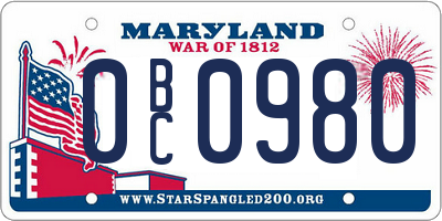 MD license plate 0BC0980