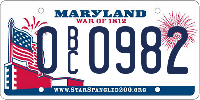 MD license plate 0BC0982