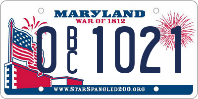 MD license plate 0BC1021