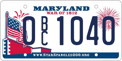 MD license plate 0BC1040