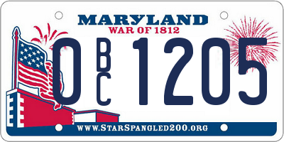MD license plate 0BC1205