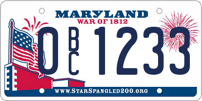 MD license plate 0BC1233