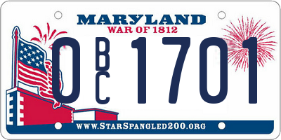 MD license plate 0BC1701