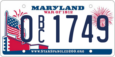 MD license plate 0BC1749