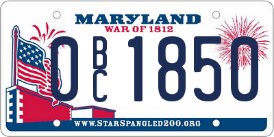 MD license plate 0BC1850