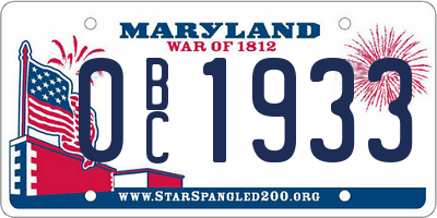 MD license plate 0BC1933