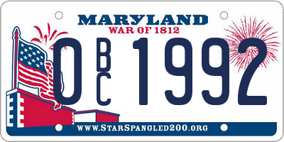 MD license plate 0BC1992