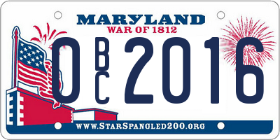 MD license plate 0BC2016