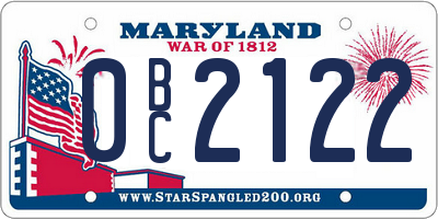 MD license plate 0BC2122