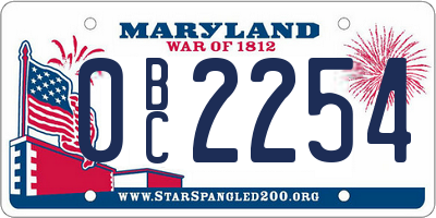 MD license plate 0BC2254