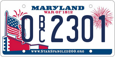 MD license plate 0BC2301