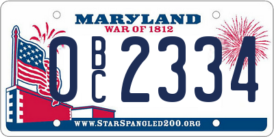 MD license plate 0BC2334