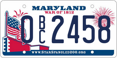 MD license plate 0BC2458