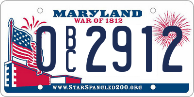 MD license plate 0BC2912