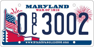 MD license plate 0BC3002
