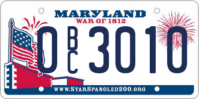 MD license plate 0BC3010