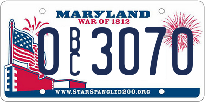 MD license plate 0BC3070