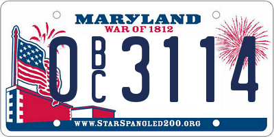 MD license plate 0BC3114