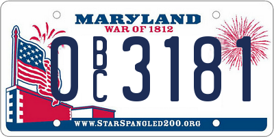 MD license plate 0BC3181