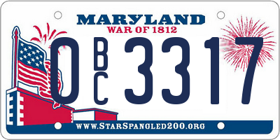 MD license plate 0BC3317