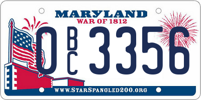 MD license plate 0BC3356