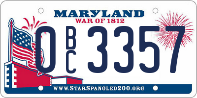MD license plate 0BC3357